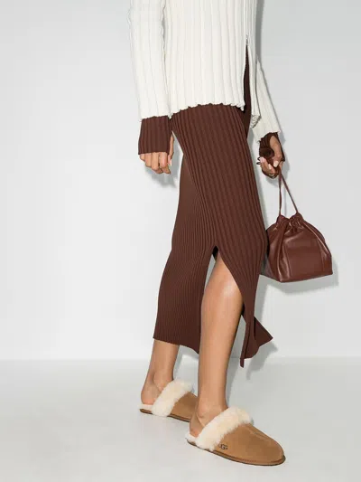 Ugg Shearling-trim Slippers - Women's - Sheepskin/suede/rubber In Brown