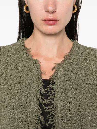 Iro Cotton Jacket With Frayed Edges And Tweed Texture In Green