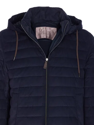 Herno Men Hooded Short Down Jacket In Blue