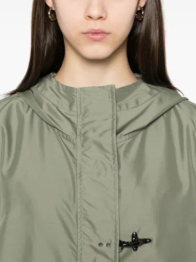 Fay Short Water-repellent Parka With Iconic Gancio In Green