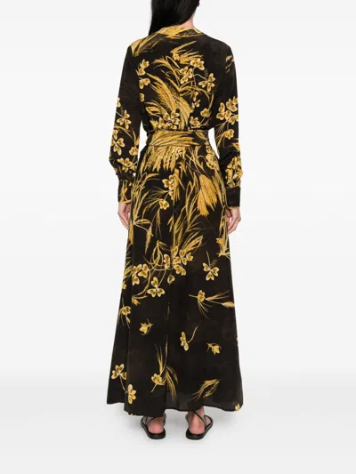 F.r.s . Silk Blend Printed Maxi Dress In Black