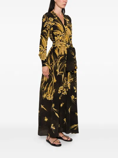 F.r.s . Silk Blend Printed Maxi Dress In Black
