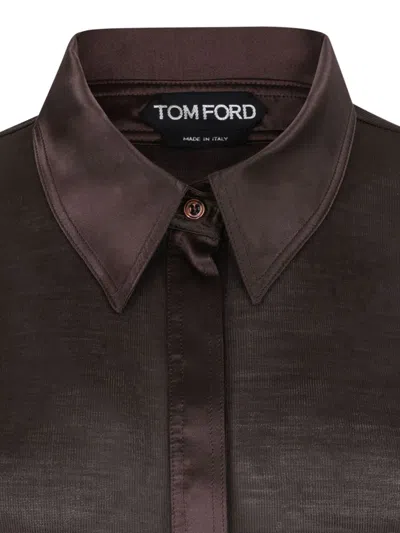 Tom Ford Silk Jersey Long Sleeve Polo In Brown