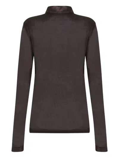Tom Ford Silk Jersey Long Sleeve Polo In Brown