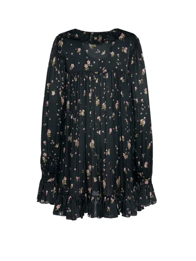 Chloé Gathered Long-sleeve Mini Dress In Silk Charmeuse In Black