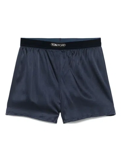 Tom Ford Shorts In Stretch Silk Satin In Blue