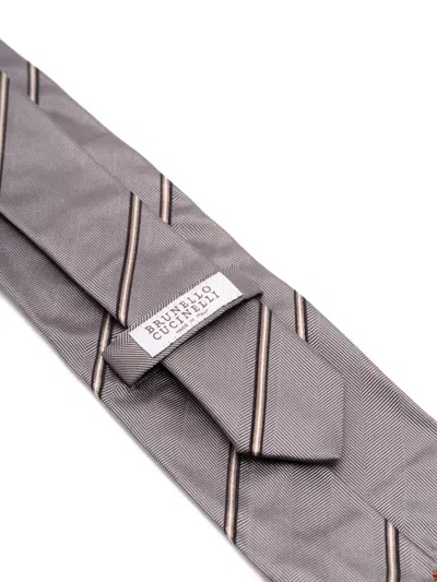 Brunello Cucinelli Pointed Tip Diagonal Stripes Silk Tie In Brown