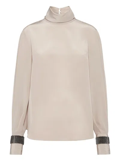 Brunello Cucinelli Turtle Neck Blouse In Neutral
