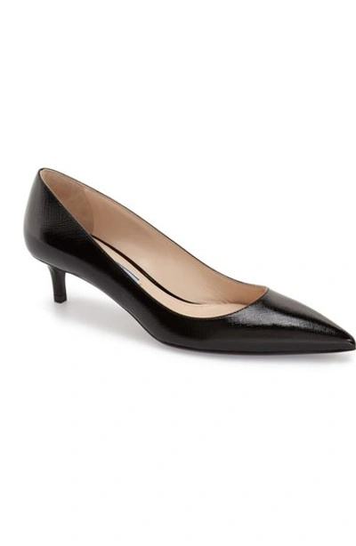 Shop Prada Pointy Toe Pump In Black/ Black Leather