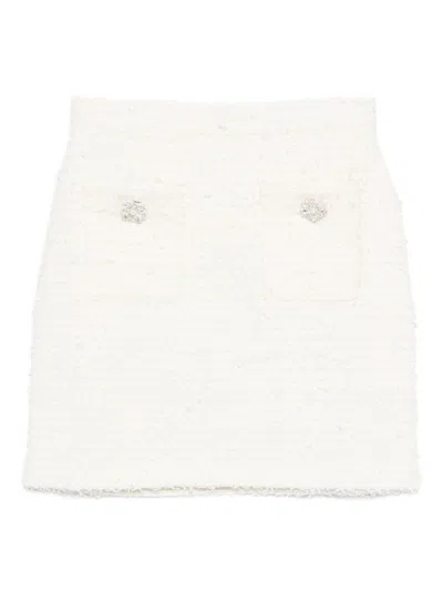 Self-portrait Midi Skirt With Decorative Buttons And Pockets In White