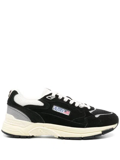 Autry Black Suede And Mesh Sneakers With Cream Cushioned Sole In Black