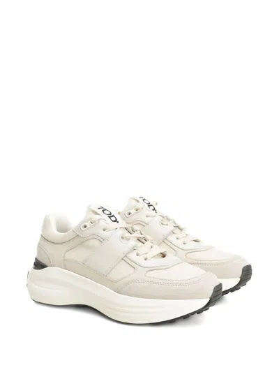 Tod's Low Top Leather Sneakers With Contrast Sole In White