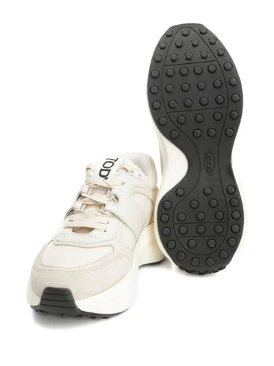 Tod's Low Top Leather Sneakers With Contrast Sole In White