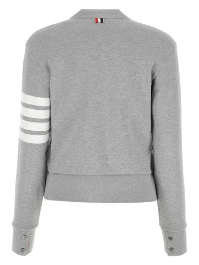 Thom Browne Striped Cotton V-neck Cardigan Pockets In Gray