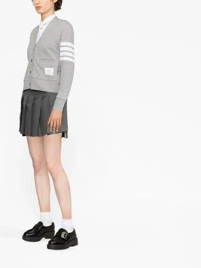 Thom Browne Striped Cotton V-neck Cardigan Pockets In Gray