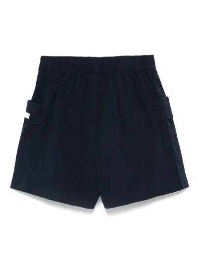 Ea7 Striped Cotton Shorts In Black