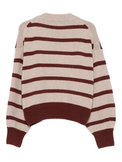 Alysi Beige Round Neck Striped Sweater In Multi