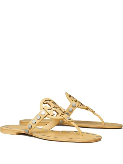 Tory Burch Studded Miller Leather Flat Sandals In Animal Print