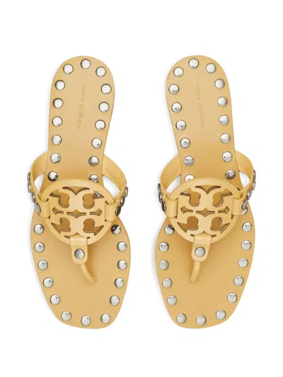 Tory Burch Studded Miller Leather Flat Sandals In Animal Print