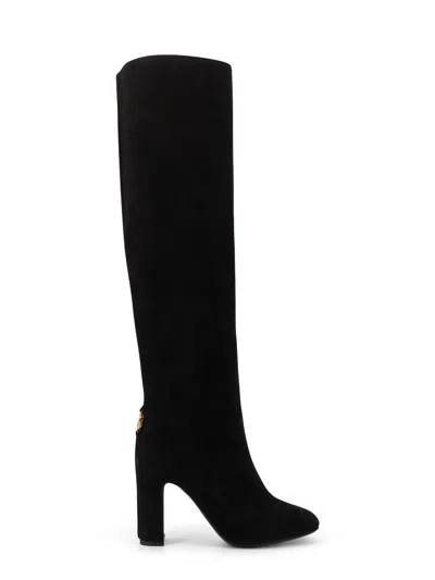 Dolce & Gabbana Chain Detail Suede Knee-high Boots In Black
