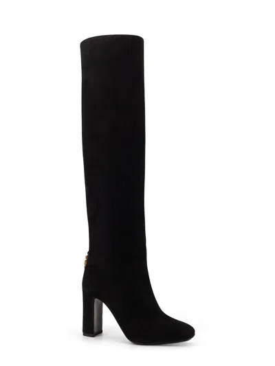Dolce & Gabbana Chain Detail Suede Knee-high Boots In Black