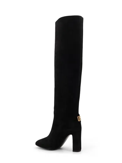 Dolce & Gabbana Chain Detail Suede Knee-high Boots In Black