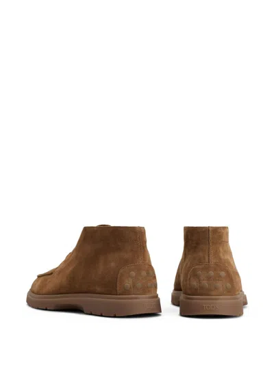 Tod's Leather Ankle Boots Suitable For Desert Terrain In Brown