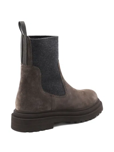 Brunello Cucinelli Women Suede Boot With Knitted Insert And Precious Loop Detail