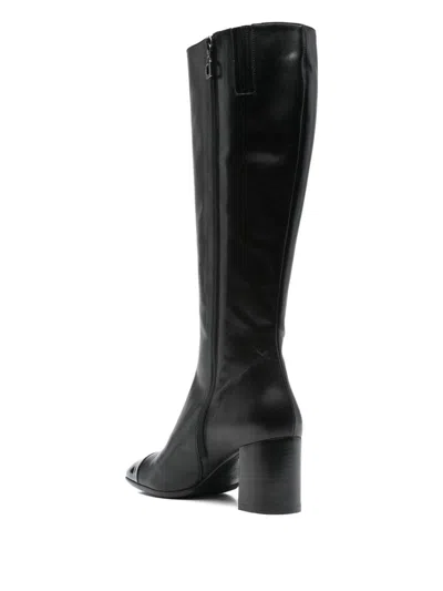 Carel Paris Knee-high Block Heel Leather Boots In Black
