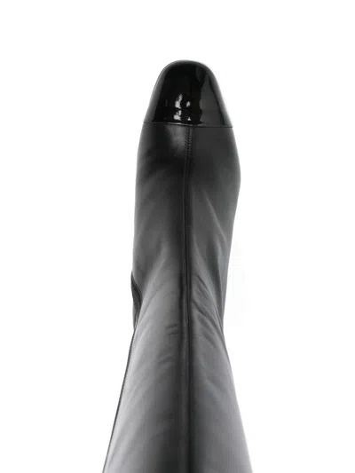 Carel Paris Knee-high Block Heel Leather Boots In Black