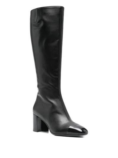 Carel Paris Knee-high Block Heel Leather Boots In Black