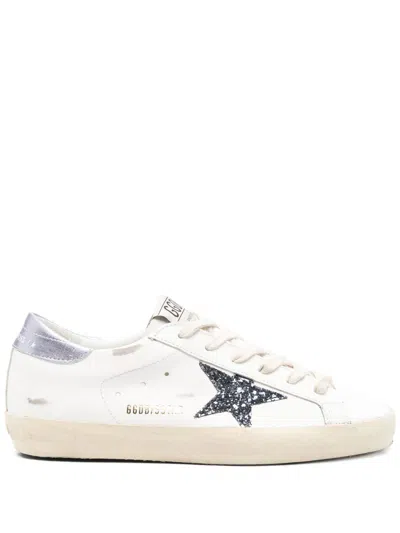 Golden Goose Super-star Sneakers In Vintage Effect Leather With Glittered Star And Glycine Leather H In Purple