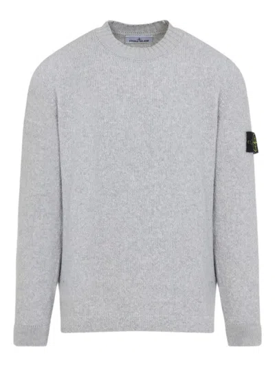Stone Island Grey Wool Sweater With Logo In Gray