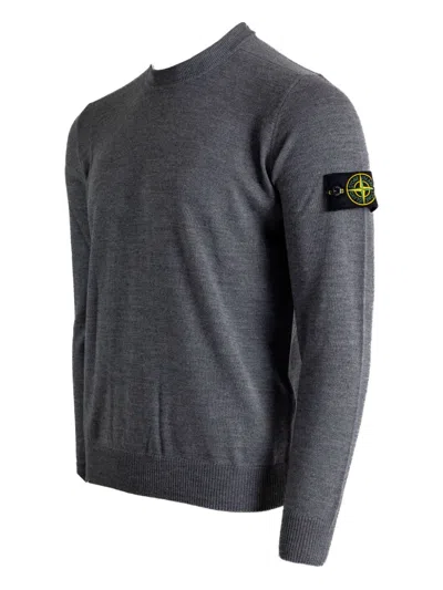 Stone Island Lightweight Wool Crew Neck Pullover In Gray