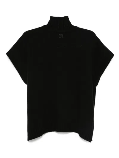 Ermanno Firenze Ribbed Turtleneck With Short Sleeves And Side Slits In Black