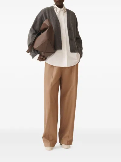 Fabiana Filippi Metallic V-neck Long Sleeve Top In Brown