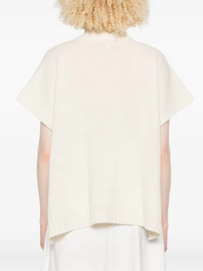 Ermanno Firenze High Neck Knitwear With Embroidered Ribbed Hem In White