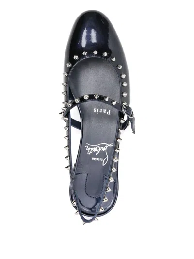 Christian Louboutin Black Patent Leather Sweet Janispikes Flat Ballerinas
