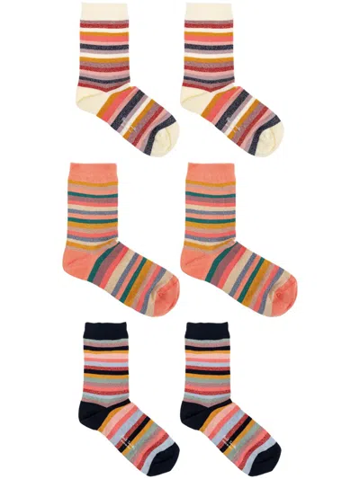 Paul Smith Three-pack Of Cotton Socks With Lurex Thread In Brown