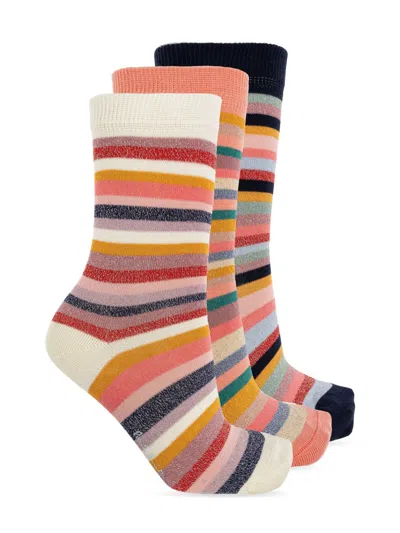 Paul Smith Three-pack Of Cotton Socks With Lurex Thread In Brown
