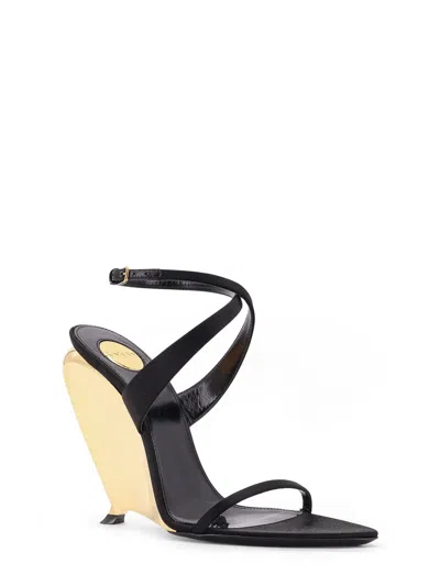 Saint Laurent Women Tallulah 110 Satin Sandals With Sculptural Wedge Heel In Multi
