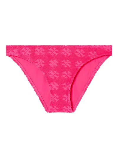 Tory Burch Textured Fabric Bikini Bottom With Adjustable Straps In Pink