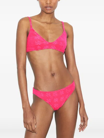 Tory Burch Textured Fabric Bikini Bottom With Adjustable Straps In Pink
