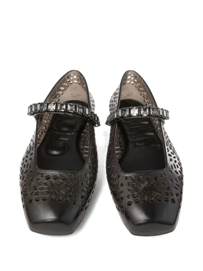 Jimmy Choo The Jelly Transparent Black Ballet Flats With Crystals