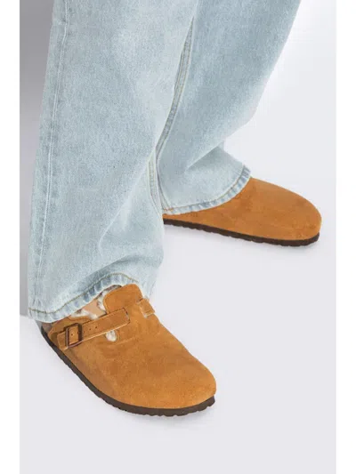 Birkenstock Tokio Shearling Suede Slippers In Animal Print