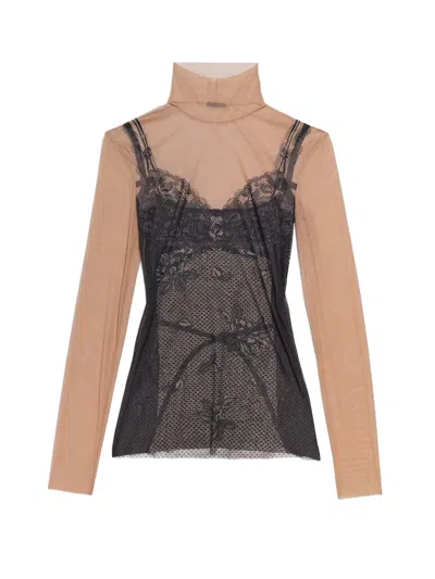 Balenciaga Black And Light Beige Trompe Loeil Lingerie Top In Multi