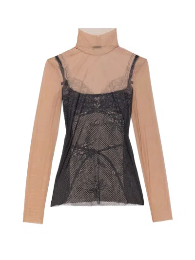 Balenciaga Black And Light Beige Trompe Loeil Lingerie Top In Multi