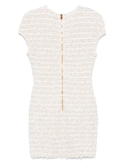 Balmain Mini Dress In Tweed Fabric In White
