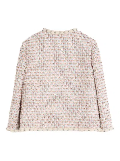 Valentino Short Jacket With Tweed Texture And Button Detailing In Pink