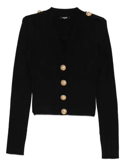 Balmain Black Twisted Knit Long-sleeved Cardigan Women